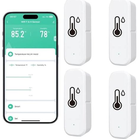 Thermomètre et hygromètre WiFi Lollanda avec fonction d'enregistrement des données – Appareil de mesure sans fil de la température et de l'humidité, capteur intelligent contrôlable via application (lo (1/5)