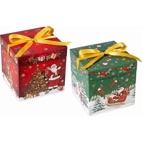 Scatole di Natale quadrate in carta con coperchio e fiocco in raso. Ideali per confezionare dolci, panettoni, set da 20 pezzi, cm 15 x 15 x 15 H