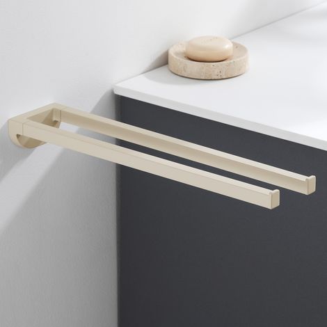 Toallero toallero de acero inoxidable de dos brazos, gancho de pared para baño y cocina, beige (1/5)