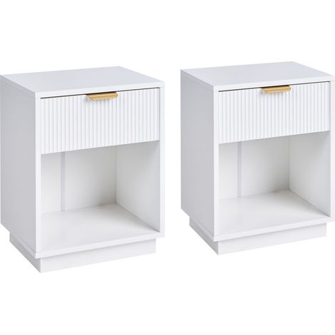 Set of 2 Bedside Table White MDF 1 Storage Drawer with Fluted Front 1 Shelf Gold Handle Modern Design Bedroom SUMMERVILLE (1/5)