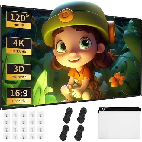 120 Inch Projector Screen, Waterproof Thickened Foldable Screen, Double Sided Anti-Wrinkle Projection for Projectors, Screen for Home Theater, Party, Cinema Night (1/5)