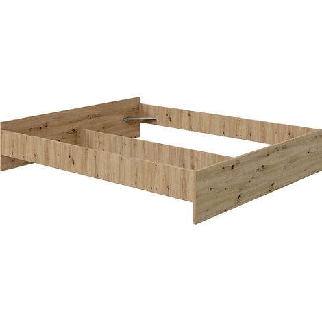 Pegane – Cadre de lit en bois mélaminé chêne nordique – Dimensions 160 x 200 cm – Hauteur 39 cm – Support jusqu'à 180 kg – Sommier à lattes inclus (1/4)