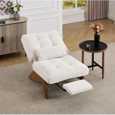 Loungesessel aus Cord in Beige 127x73x90 cm, verstellbare Rückenlehne, Lendenkissen und Holzbeine (1/5)