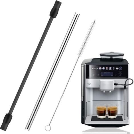 Applicable Tuyau à lait compatible avec Siemens EQ6, tuyau à lait et brosse de nettoyage (lot de 3), pièce de rechange de machine à café automatique compatible avec Bosch Veroaroma, argenté et noir