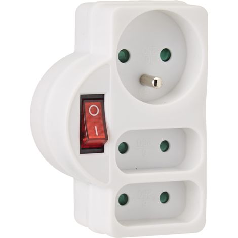 Adapteur Fiche Multiprise Triplite avec Interrupteur 3 Prise (1x16A, 2x6A), Blanc (1/4)