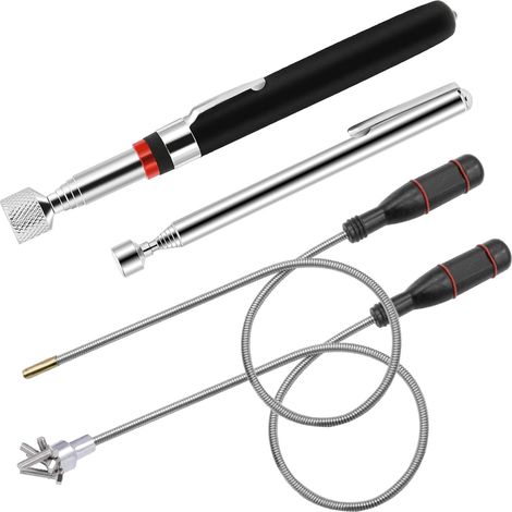 Set di 4 punte magnetiche telescopiche (1,4 kg, 2,3 kg, 6,8 kg) - Strumento magnetico meccanico flessibile per la raccolta di parti metalliche, ideale per officine e meccanici auto. (1/5)