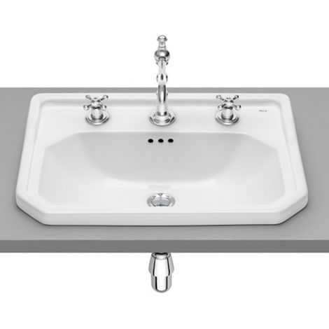 Roca – Vasque à encastrer 600x450mm blanc brillant – 3 trous robinetterie – Porcelaine – Cuve centrée – 3270A5003 (1/4)