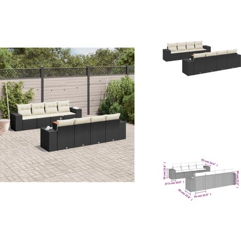Salon de jardin 9 pcs avec coussins noir résine tressée - Salon De Jardin - Meuble Extérieur - Set Salon - Résine Tressée - Mobilier De Jardin (1/3)