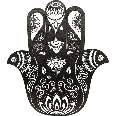 Signes Grimalt Hand der Fatima-Wanddekoration, ethnische Metallapplikationen, 60 x 53 x 1 cm, Grau