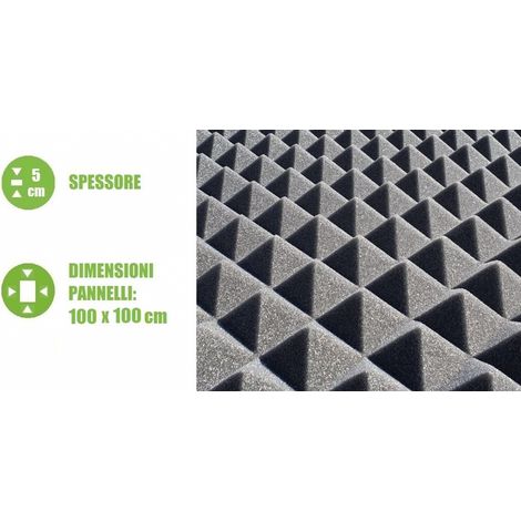 Pannello Piramidale Fonoassorbente in Poliuretano Espanso per Isolamento Acustico - 100x100xH5 cm (1/3)