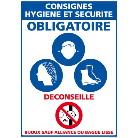 Panneau Consignes Hygiène et Sécurité - EPI Obligatoires - Adhésif - 450 x 630 mm