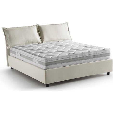 Talamo Italia Doppelbett Denise, Containerbett mit Stoffbespannung, 100% Made in Italy, Frontöffnung, inklusive Matratze 160x190 cm, Beige