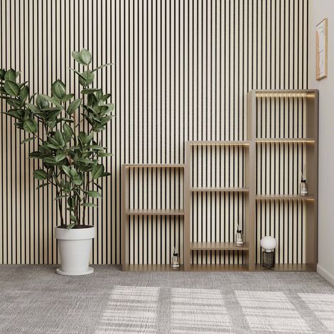 Set di 2 Pannello decorativo in legno MDF,L120xL60cm SP21mm, Pannelli fonoassorbenti scansionati in 3D con finitura effetto legno rovere