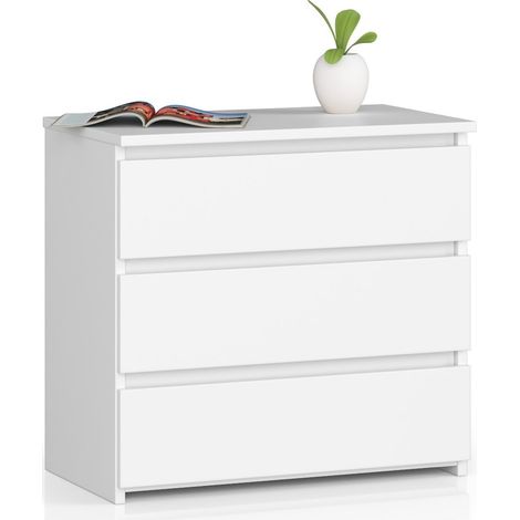 Akord – Table de chevet 3 tiroirs blanche 60x35x57 cm – Panneau stratifié – Look minimaliste – Idéal pour espaces réduits (1/5)