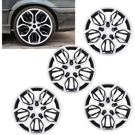 Lot de 4 enjoliveurs de jante 15 pouces à clipser, élégants, en ABS, pour Peugeot 208, argent et noir. (1/3)