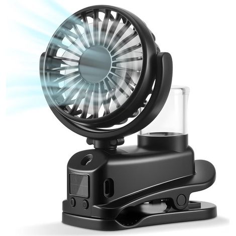 Mini ventilatore portatile con morsetto e display a LED,4 velocità,ricaricabile tramite USB,ufficio e campeggio (nero) (1/2)