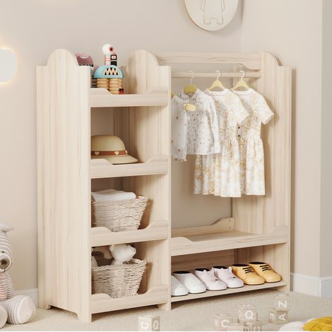 armoire enfant rangement chambre 4 étagères MDF naturel OKMYHOME (1/5)