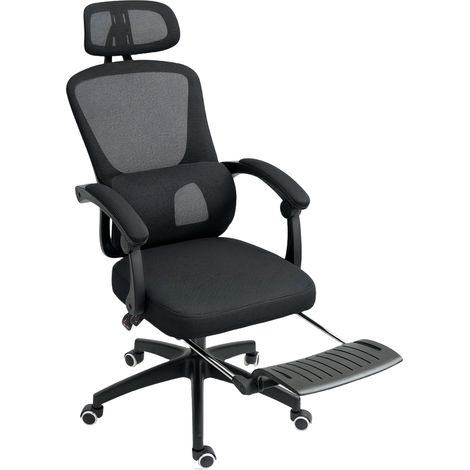 Ergonomic Office Chair, Mesh High Back Desk Chair with Adjustable Lumbar Support Headrest, Footrest, Reclining Executive Swivel Computer Chair for Home Study, Black (1/5)