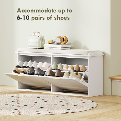 Stylish Hallway Storage Bench with Cushioned Seat, Two Drawers for Shoes, Compact Design, Easy to Clean, Supports 240 kg