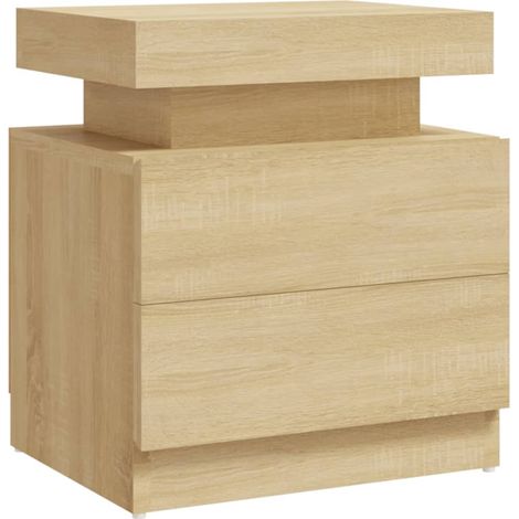 Mesita de noche con dos cajones 45 x 35 x 52 cm madera contrachapada color roble DEC033881