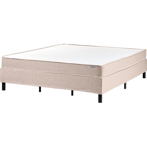 Cama con somier de tela 180 x 200 cm con colchón de muelles ensacados sin cabecero dormitorio beige Countess