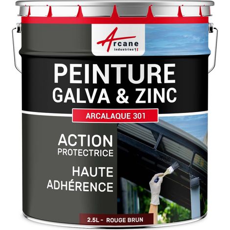 Arcane Industries – Peinture galva et zinc 2.5 L – Rouge brun RAL 3011 – Aspect satiné semi-brillant – Protection antirouille pour extérieur