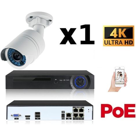 Kit vidéo-surveillance 1 caméra tube IP UltraHD 4K - 8Mp POE