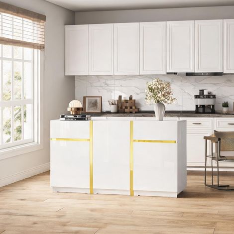 Buffet bas blanc laqué 160 cm avec rangement 160 x 40 x 78 cm (1/5)