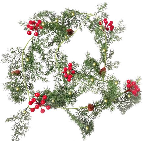 Décoration de Noël en rotin avec feuilles de pin et baies à LED pour vitrine de maison