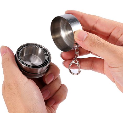 Gobelet de voyage pliable en acier inoxydable, tailles S/M/L, porte-clés de camping, rétractable et télescopique (1/5)