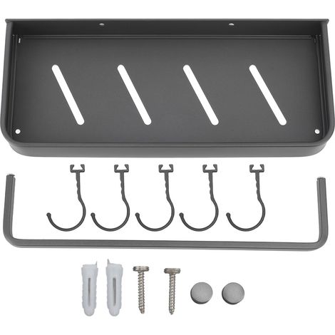 Étagère murale de douche en aluminium, grand panier de rangement design moderne, grande capacité avec crochets et porte-serviette pour salle de bain et cuisine. (1/5)