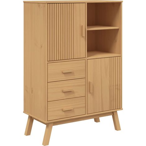 Aparador cómoda armario mueble de almacenaje organizador cocina salón salón alto 85x43x125 cm madera maciza de pino marrón 020035149