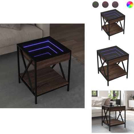 Couchtisch mit Infinity-LED Braun Eichen-Optik 40x40x49 cm - Couchtisch - Couchtische - Beistelltisch - Sofatisch (1/5)