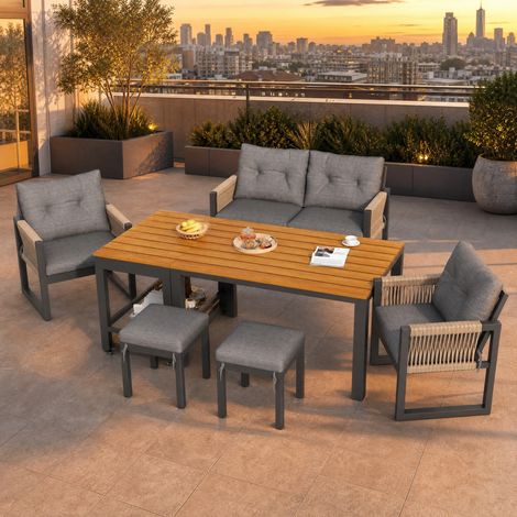 Salotto da giardino 6 pezzi con tavolo amovibile, struttura in ferro, grigio/naturale DESVIAE (1/5)