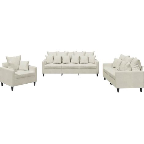 Maison Exclusive - Set di Divani 3 pz con Cuscini Crema in Velluto (1/5)
