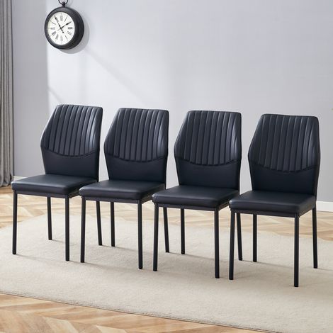 Set di 4 sedie da pranzo in PU e metallo con schienale imbottito, stile moderno, nero (1/5)