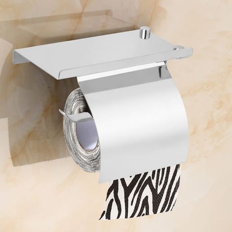 Lot porte-papier toilette mural en acier inoxydable, support à mouchoirs avec porte-téléphone, salle de bain, rangement suspendu (1/5)