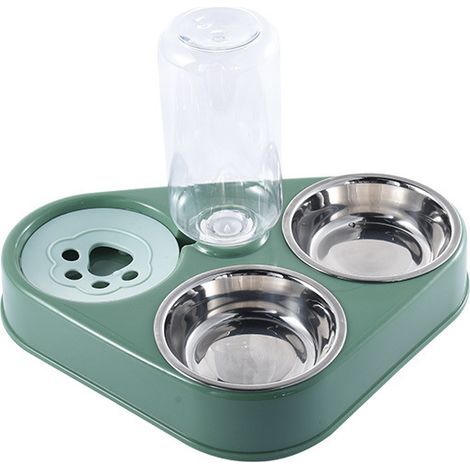 3-in-1-Haustiernapf mit automatischer Wasseraufbewahrung, Edelstahl-Haustiernapf für Katzen und Welpen (grüne Trompete: 29,5 x 21,2 x 5,2 cm) (1/5)
