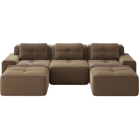 CAIziCanapé modulaire nuage sans armature en U avec ottoman, canapé nuage modulaire, canapé 3 places en velours côtelé pour salon, canapé sans montage, marron (1/5)