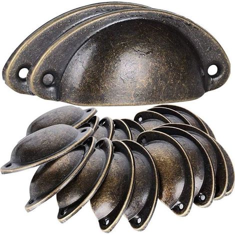 20 Poignée de Coquille Vintage pour Tiroir Armoire Meuble Cuisine,Fer Incurvé Bouton de Porte de Placard Retro,Poignée de Meubles Bouton en Fer (Bronze vert) (1/5)