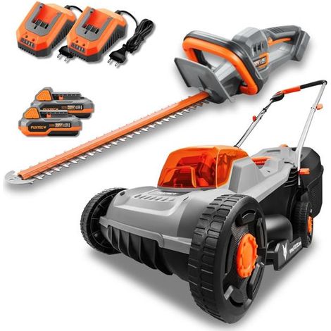 FUXTEC 20V Akku Garten Set FX-E1RM20ECO-SET & FX-E1HS20-SET  Akku Rasenmäher und Heckenschere  Wechselakku System  2x 2Ah Akku inkl Ladegerät