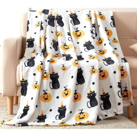 Couverture d'Halloween - Peluche 127x152 cm en flanelle grise douce pour canapé, lit ou salon - Style 11 (1/3)