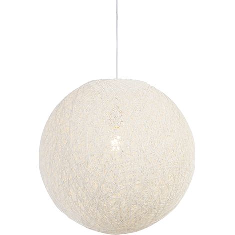 Qazqa – Suspension rustique blanche 45 cm – Douille E27 – Hauteur 120 cm – Compatible variateur d’intensité – Effet d’éclairage atmosphérique