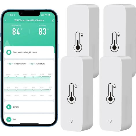 4 x Tuya Wifi Capteur de température et d'humidité Thermomètre-hygromètre d'intérieur (1/5)
