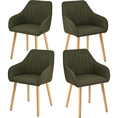 Goeurvant Minimalistische Esszimmerstühle mit bequemer Rückenstütze, ergonomischen Armlehnen und stabilen Holzbeinen - 4er Set – Grün