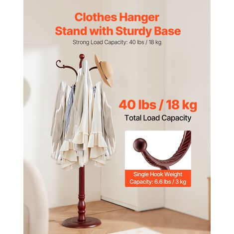 Portemanteau sur Pied Portant à Vêtements avec Base Stable, 11 Crochets, Porte Manteau en Bois Autoportant pour Entrée, Chambre, Sa… (1/5)