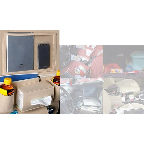 Waschbarer Autositz-Organizer aus Vliesstoff (40 x 55 cm), universelle Aufbewahrung für Flasche, Handy, Taschentücher, beige (1/3)