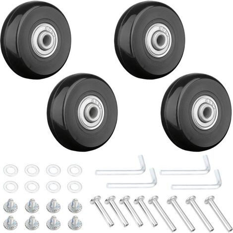 4pcs Roue Valise Universelle Remplacement 45x18 mm Roulettes de Rechange pour Bagages, Bagages Essieux et Roulettes, Caoutchouc Valise Kit avec Pièces Rechange D'axes Métalliques