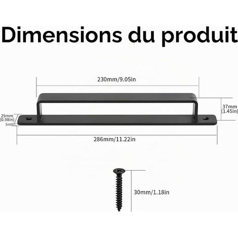 Poignet de Porte Poignee de Porte Interieur Exterieur Noir, 286 mm Poignée de Porte Coulissante, Poignée Porte Coulissante, Poignée Porte de Garage Armoire Meubles Cuisine, Poignées de Porte (1/4)