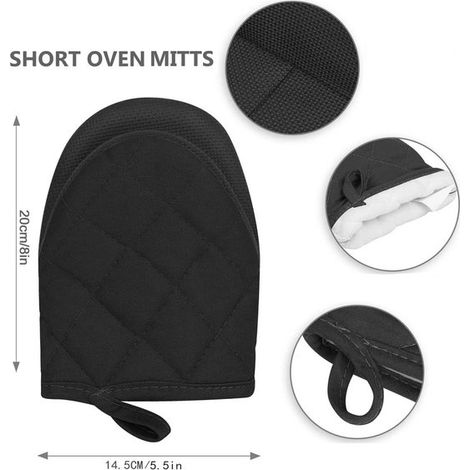 Mini manoplas para horno,paquete de 2,manoplas cortas para horno,manoplas resistentes al calor hasta 500 grados,con superficie antideslizante (1/4)